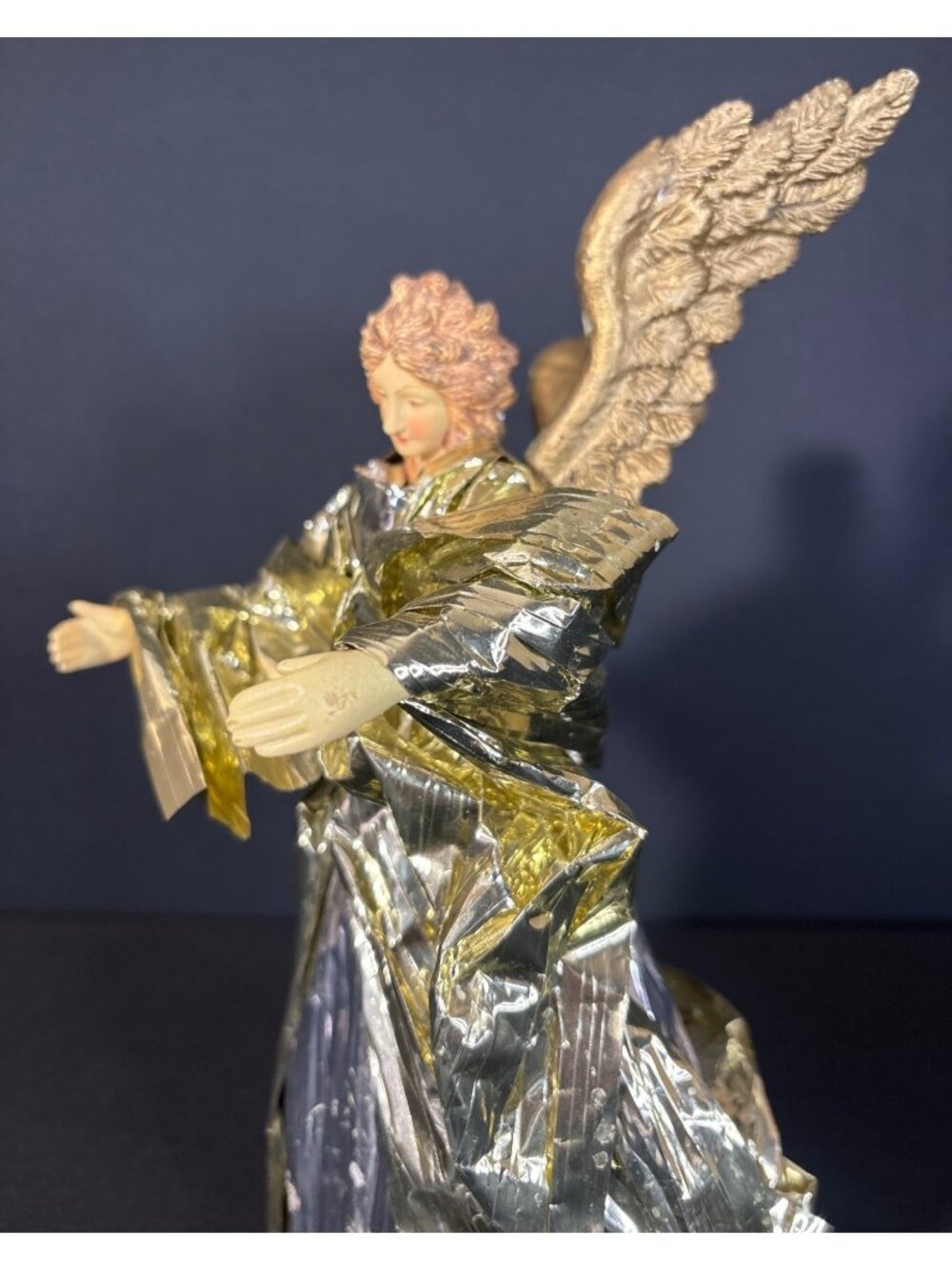Victorian Angel Figurine Gold & Silver Foil Robe Intricate Wing Tree Topper - Picture 5 of 12
